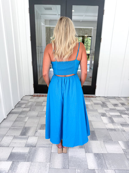 Blue Floral Applique Midi