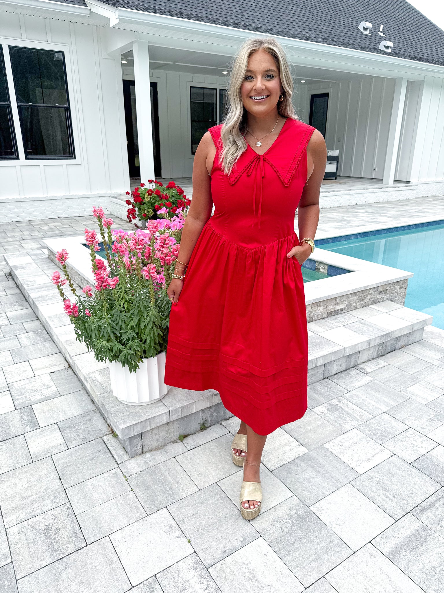 collared red dress Printed Collared Neck Shirt Dress Red / XL