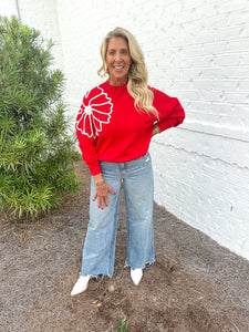 Red Flower Sweater