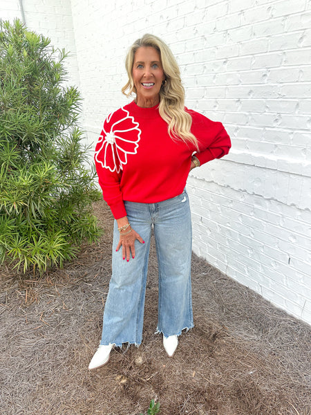Red Flower Sweater