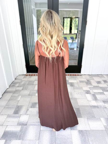 Brown Pintuck Maxi