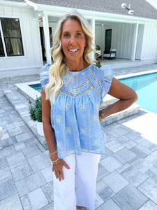 Blue Eyelet Top