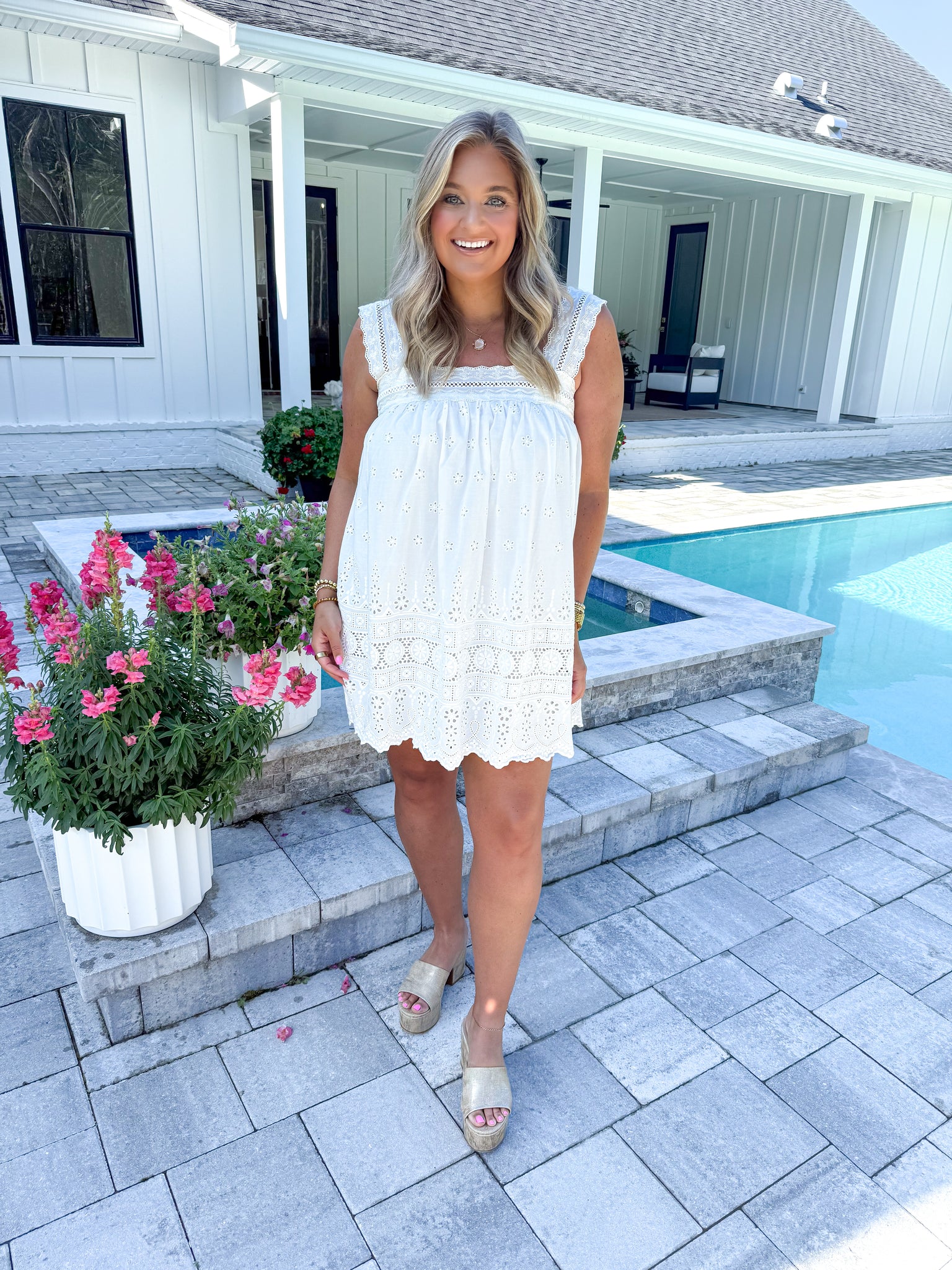 Off White Eyelet Dress