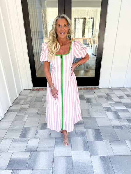 Pink Striped Midi