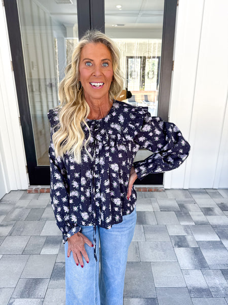 Navy Floral Top