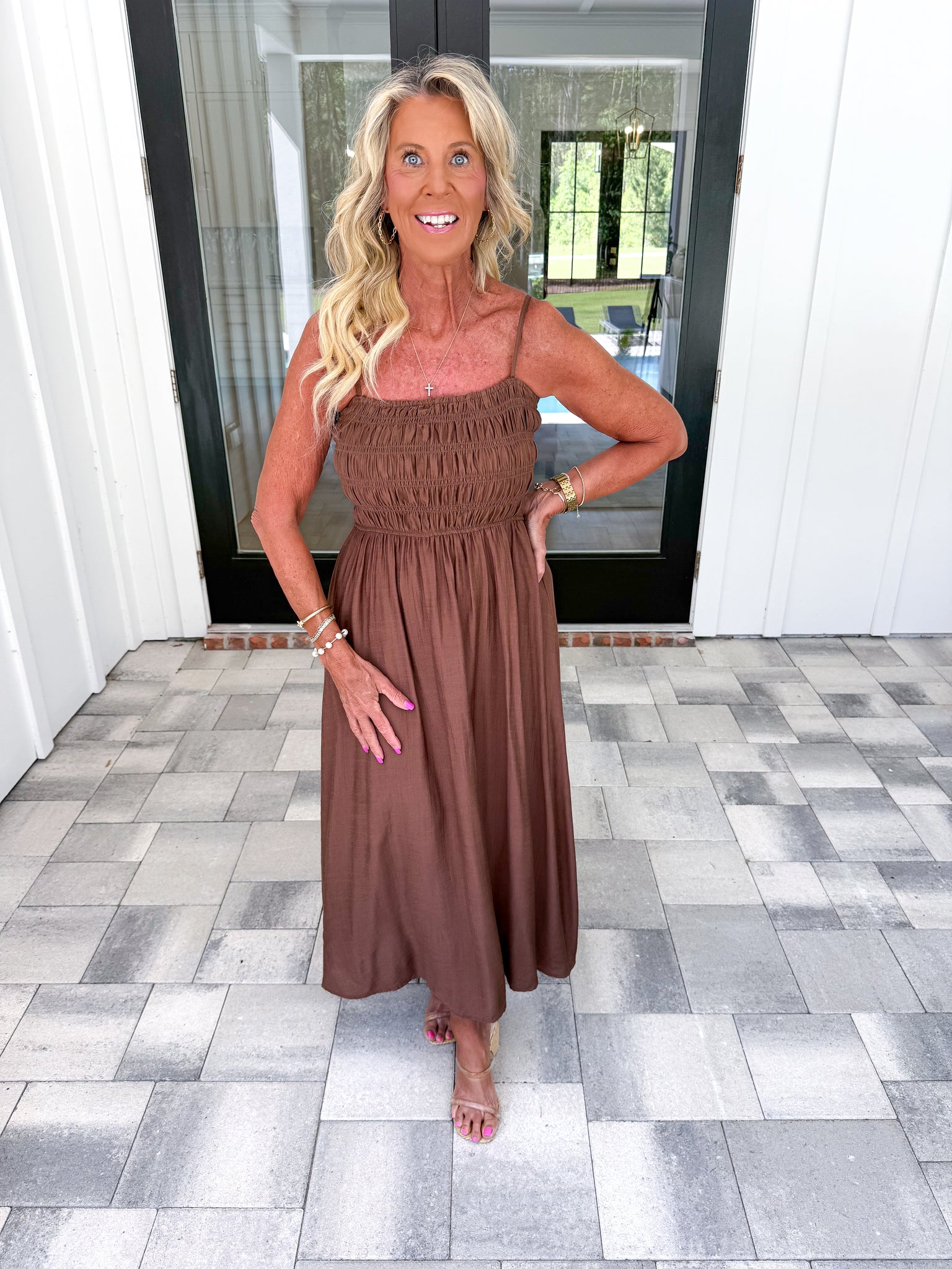 brown shirred dress Midi this dress offers that timeless bridal gown Natalia Blue Ombre Strapless Shoe size:47