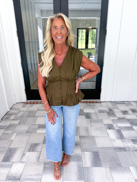 Olive Pintuck Top