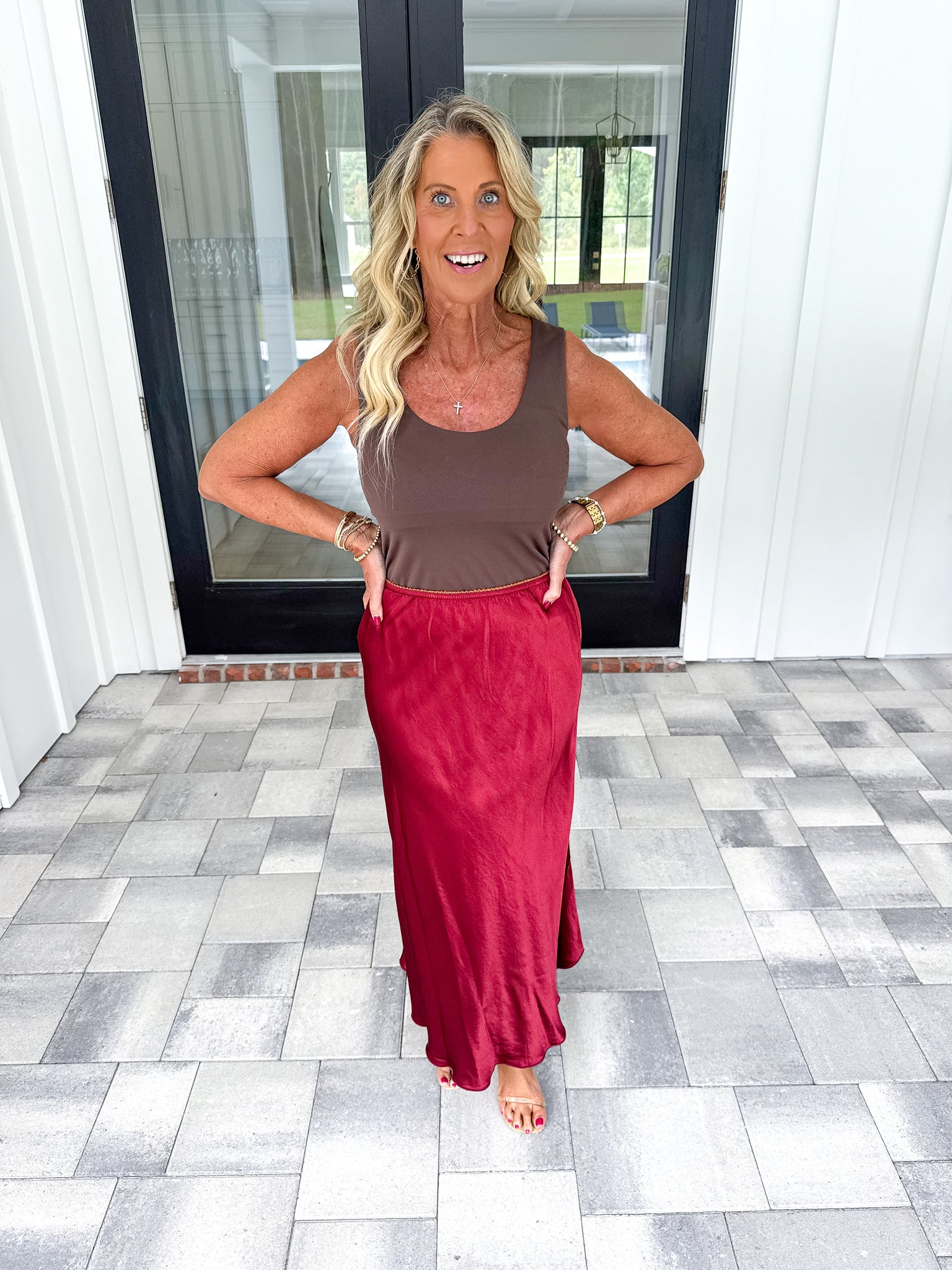 Garnet Satin Midi Skirt