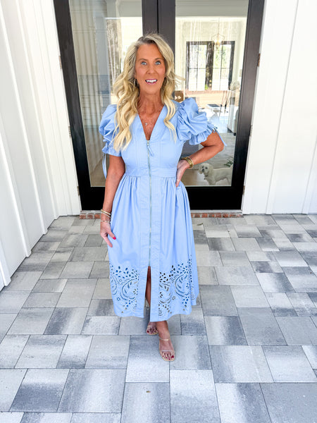 Blue Puff Sleeve Dress