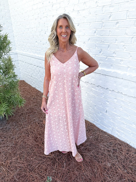 Coral Embroidered Dress