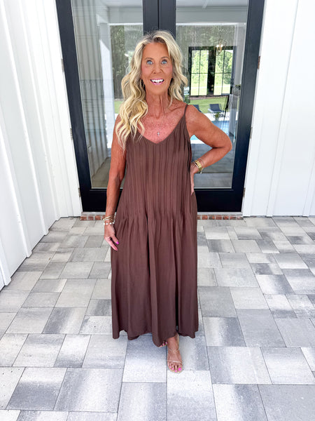Brown Pintuck Maxi