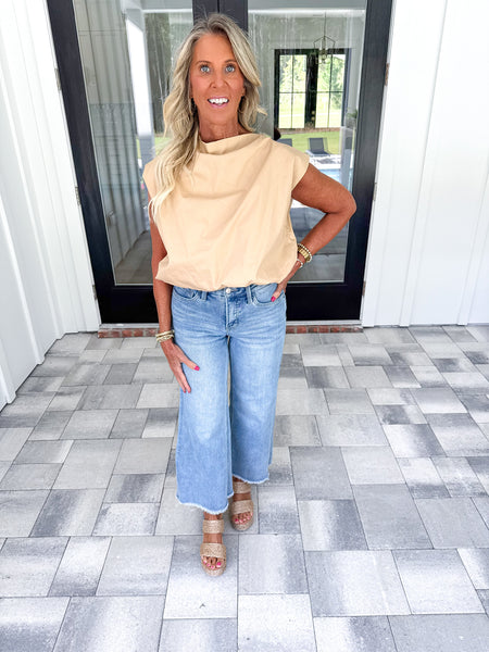 Beige Drape Neck Top