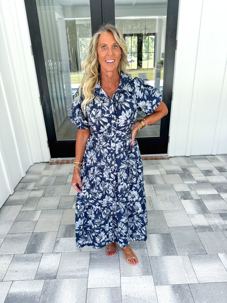Navy Floral Midi