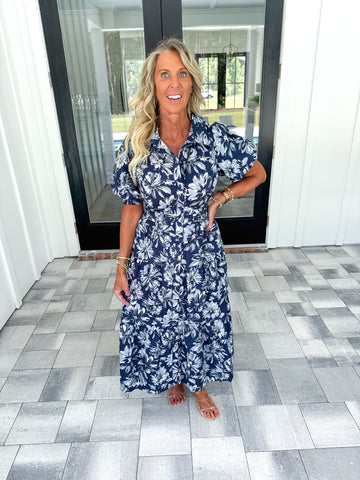 Navy Floral Midi