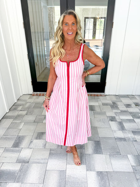 Pink Striped Midi