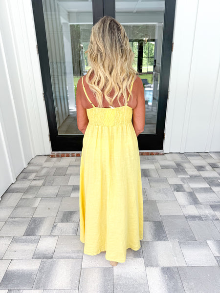 Yellow Linen Square Neck Maxi