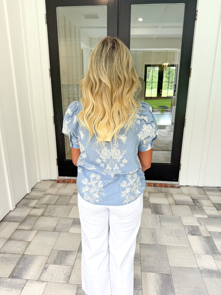 Blue Embroidered Top
