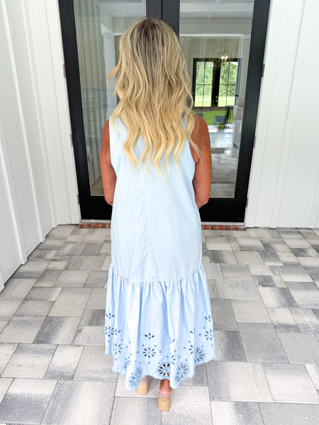 Blue Eyelet Hem Midi