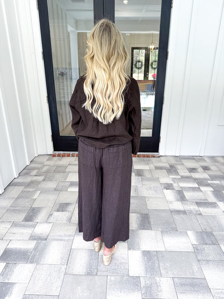 Chocolate Linen Button Top