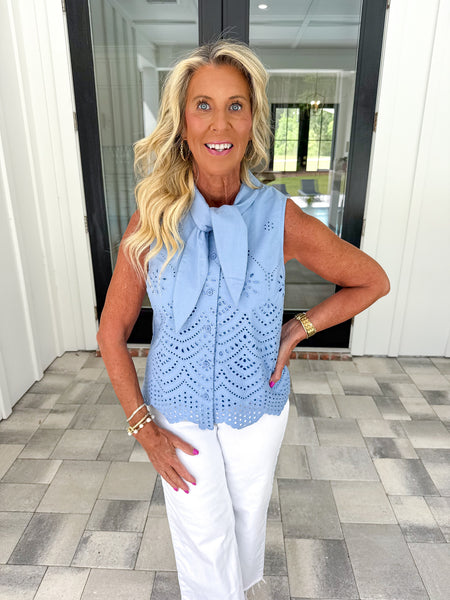 Blue Eyelet Top