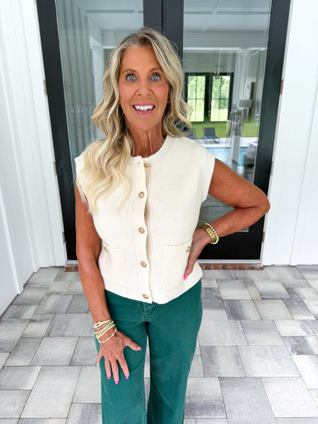 Cream Gold Button Knit Top