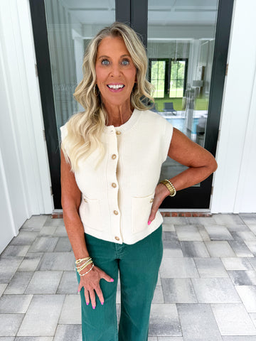 Cream Gold Button Knit Top