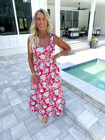 Red Floral Midi