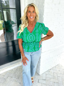 Green Embroidery Top