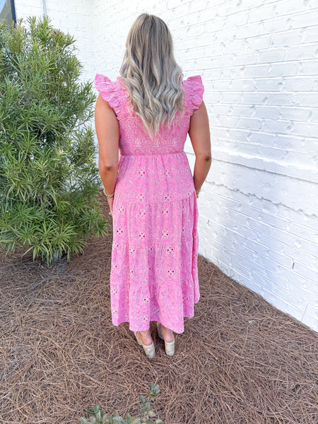 Embroidered Smocked Midi