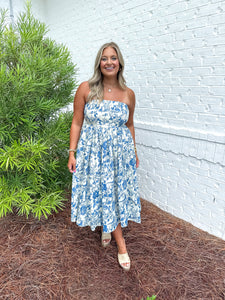 Strapless Floral Midi