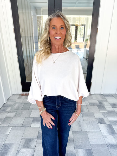 Cream Batwing Sleeve Knit Top