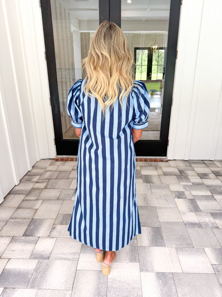 Navy Striped Midi