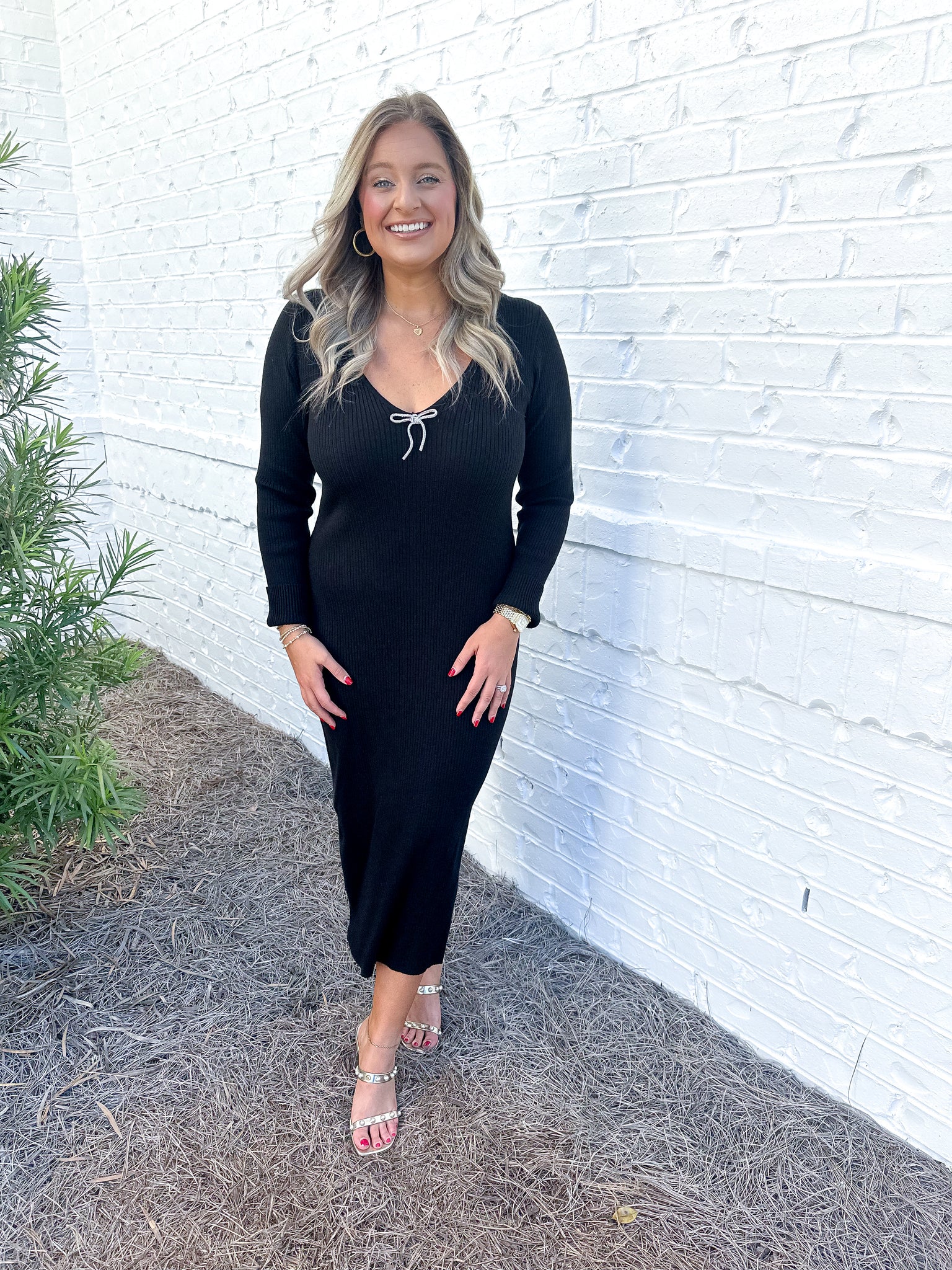 Bow Trim Sweater Dress