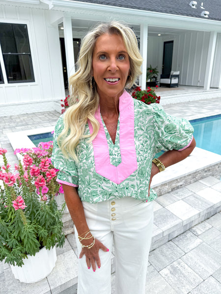 Green Floral Top