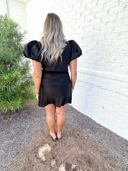 Satin Puff Sleeve Dress