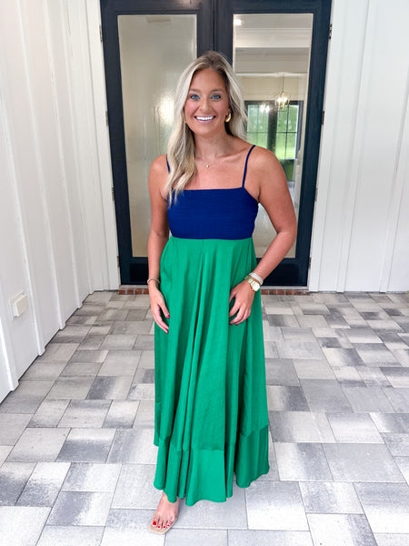 Navy/Green Colorblock Maxi