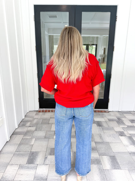 Red Half Sleeve Sweater