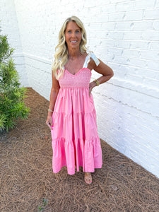 Coral Smocked Midi