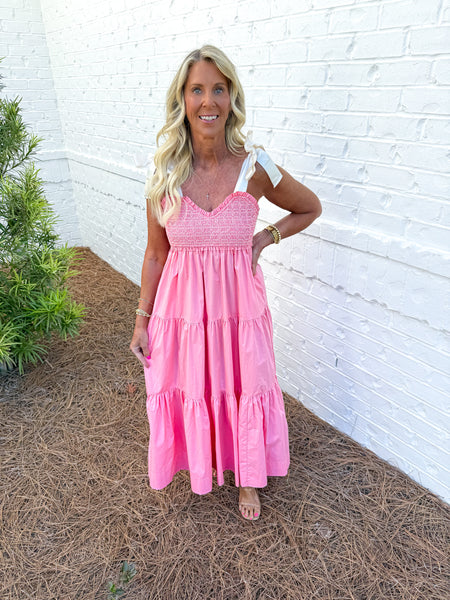 Coral Smocked Midi