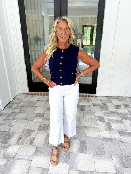 Navy Gold Button Knit