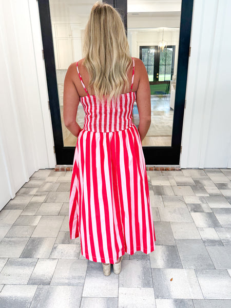 Striped Smocked Midi