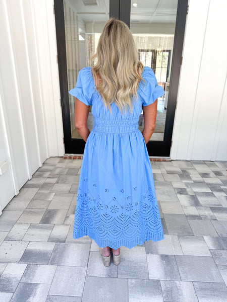 Blue Puff Sleeve Midi
