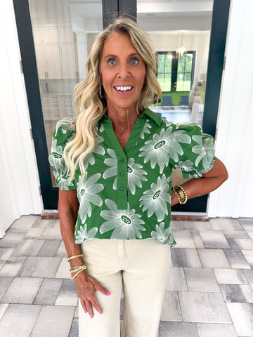 Green Embroidered Top