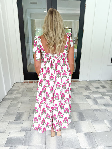 Floral Tie Strap Midi