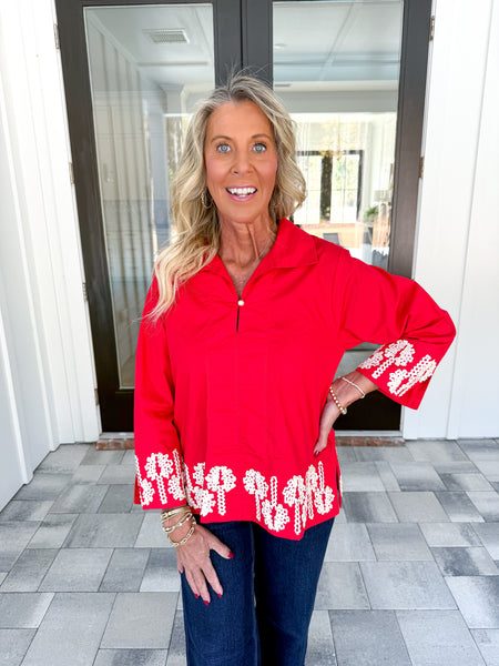 Red Embroidered Top