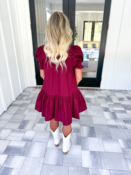 Burgundy Puff Sleeve Dress