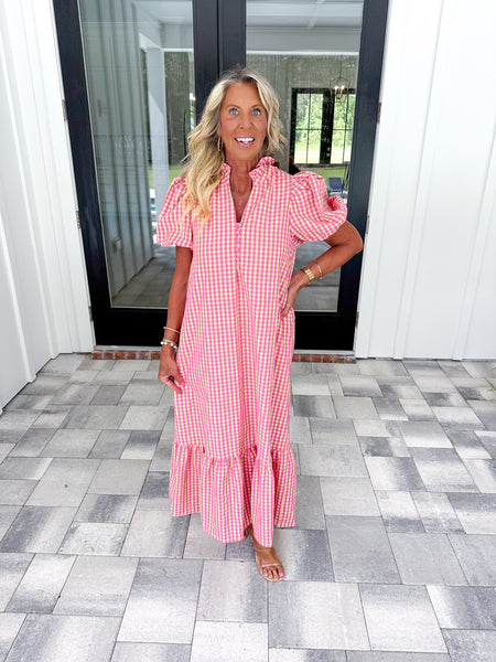 Pink Gingham Midi