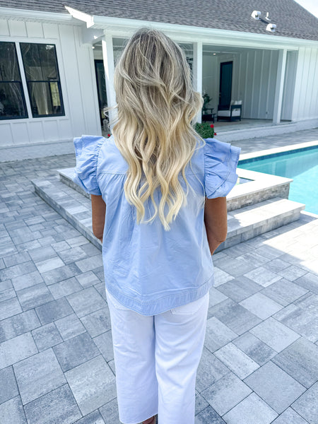 Blue Flutter Sleeve Top