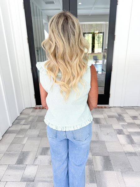 Mint Plaid Collared Top