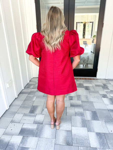 Red Puff Sleeve Dress